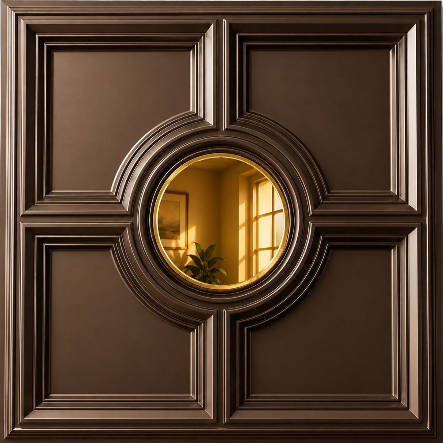 Metallic Coffee Regal Medallion Design With Gold Mirror