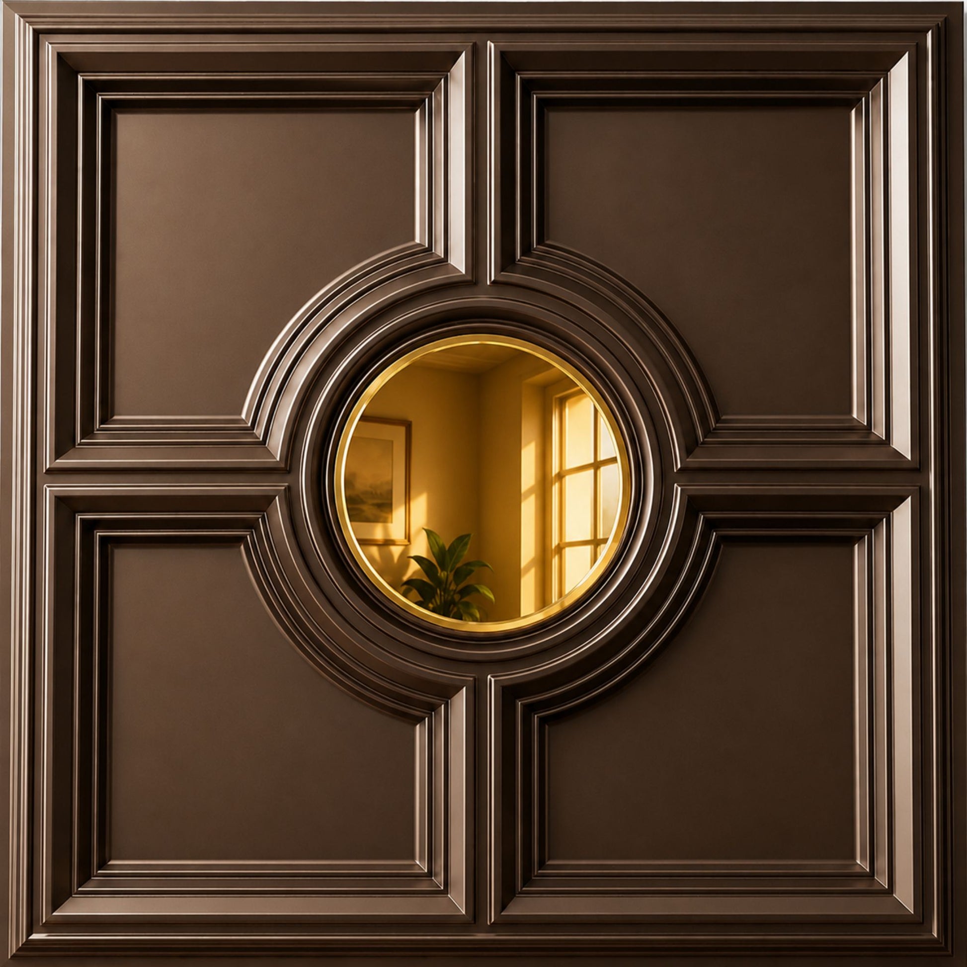 Metallic Coffee Regal Medallion Design With Gold Mirror