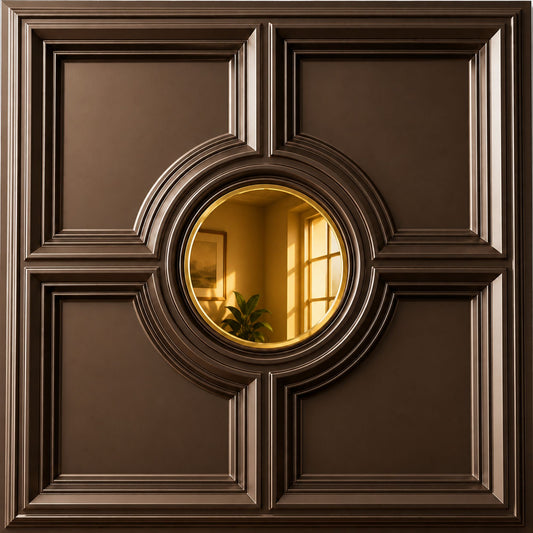 Metallic Coffee Regal Medallion Design With Gold Mirror