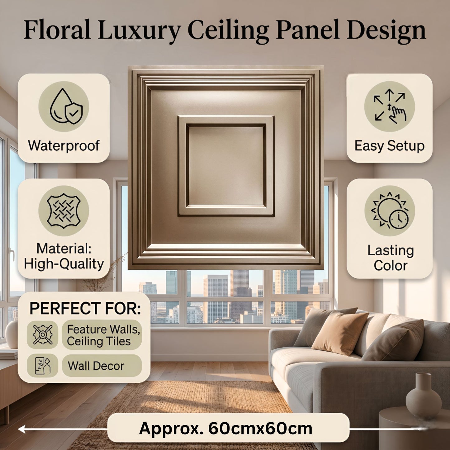 Metallic Coffee  Square Design 3D PVC Ceiling Panel Features View