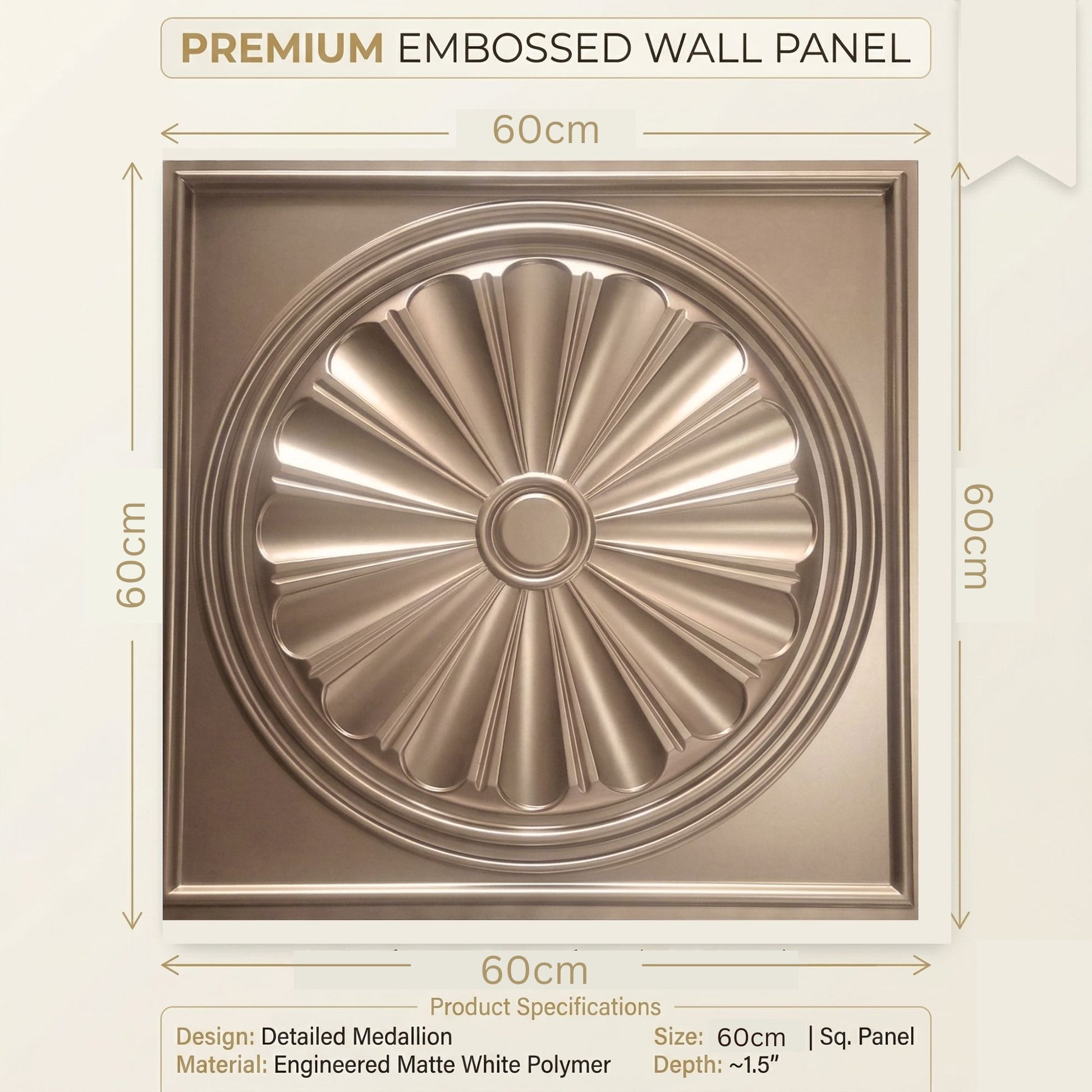 Metallic Coffee Sunburst Design 3D PVC Ceiling Panel Measurement View