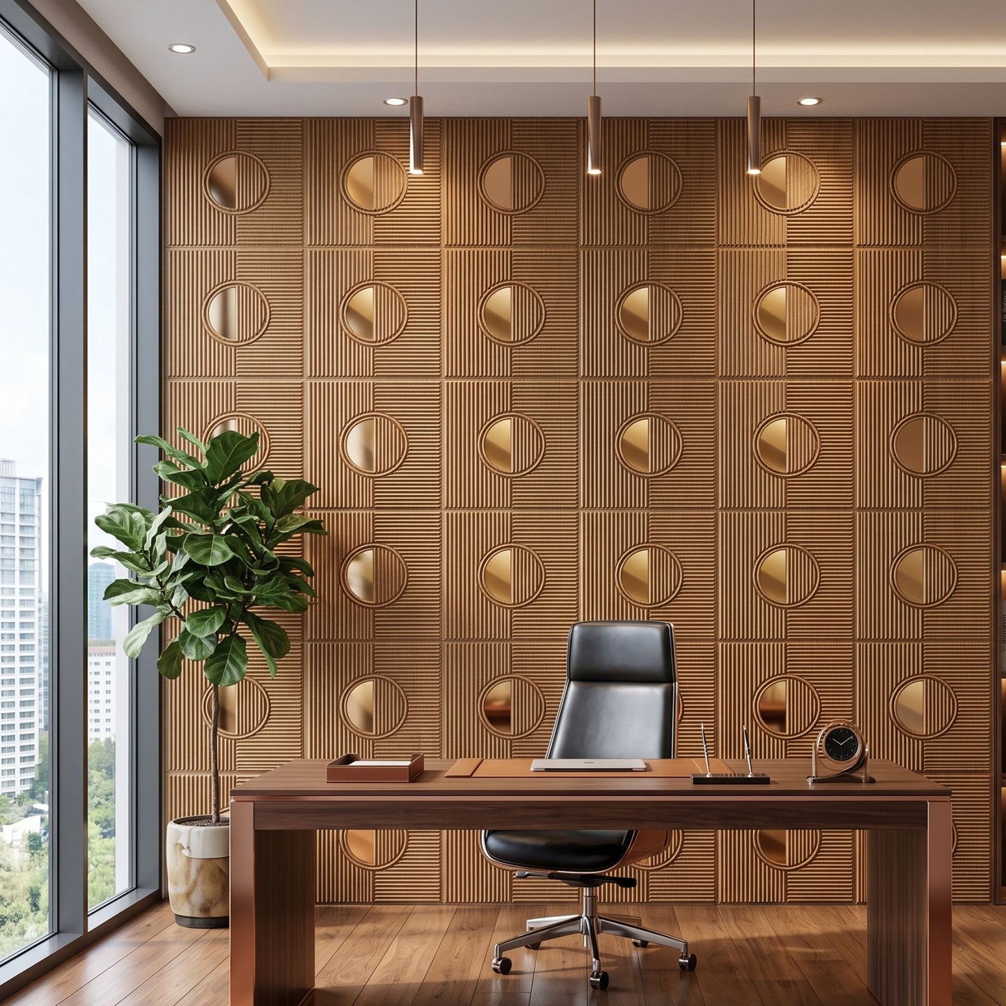 Metallic Wood - Copper Self Adhesive PVC wall Panels Fluted Circle Design
