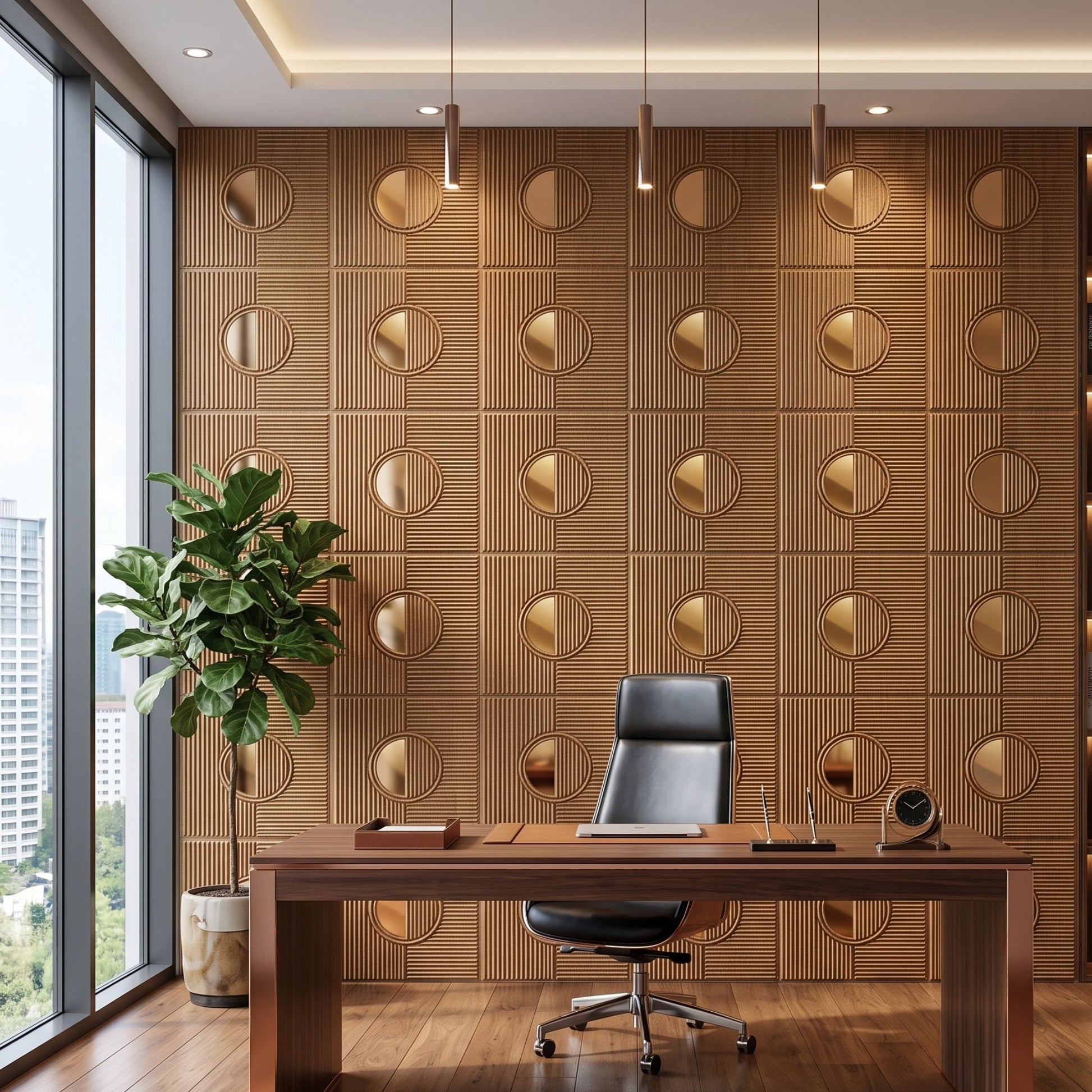 Metallic Wood - Copper Self Adhesive PVC wall Panels Fluted Circle Design
