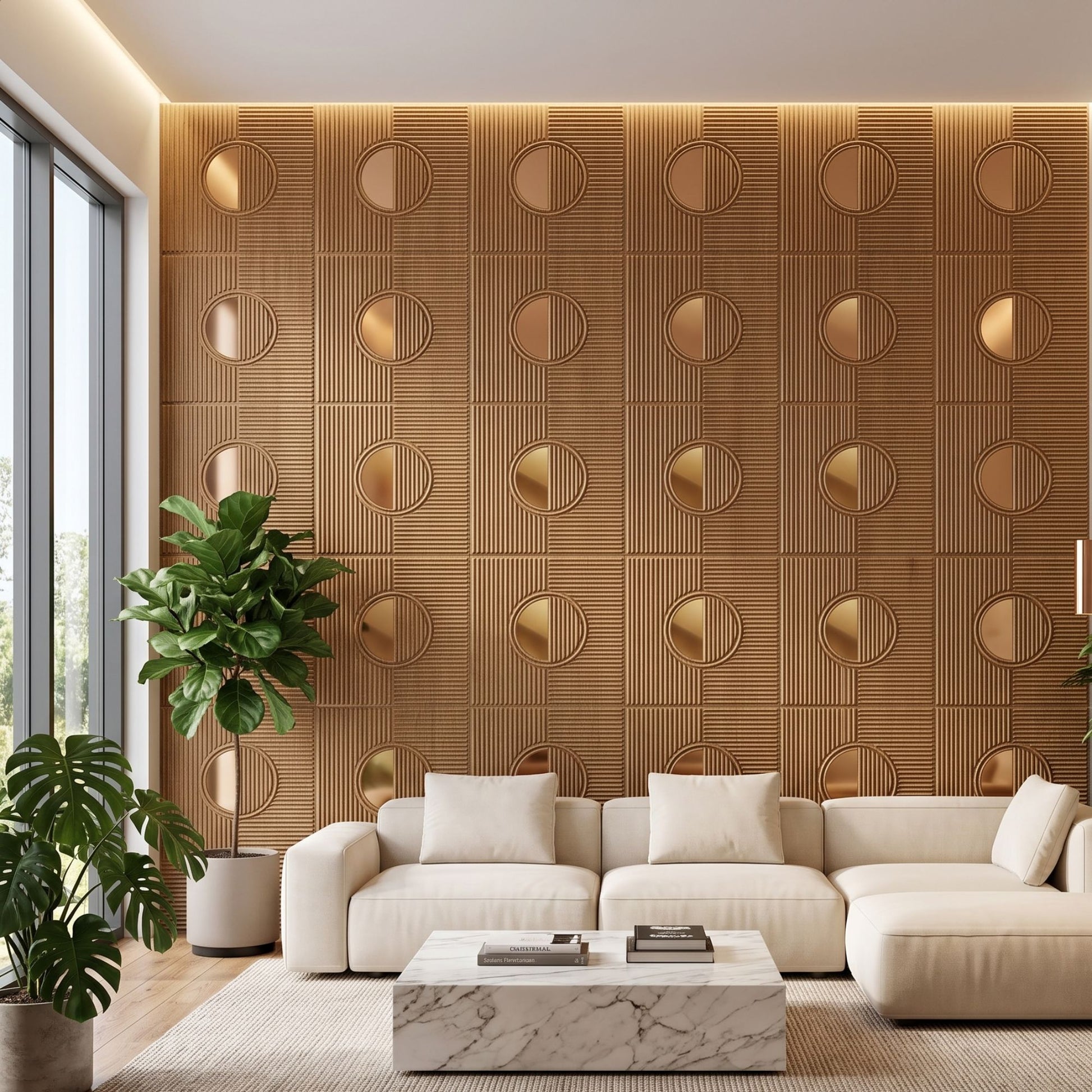 Metallic Wood - Copper Self Adhesive PVC wall Panels Fluted Circle Design
