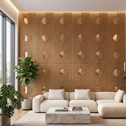 Metallic Wood - Copper Self Adhesive PVC wall Panels Fluted Circle Design
