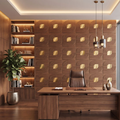 Metallic Wood - Copper Self Adhesive PVC wall Panels Curve Line Design
