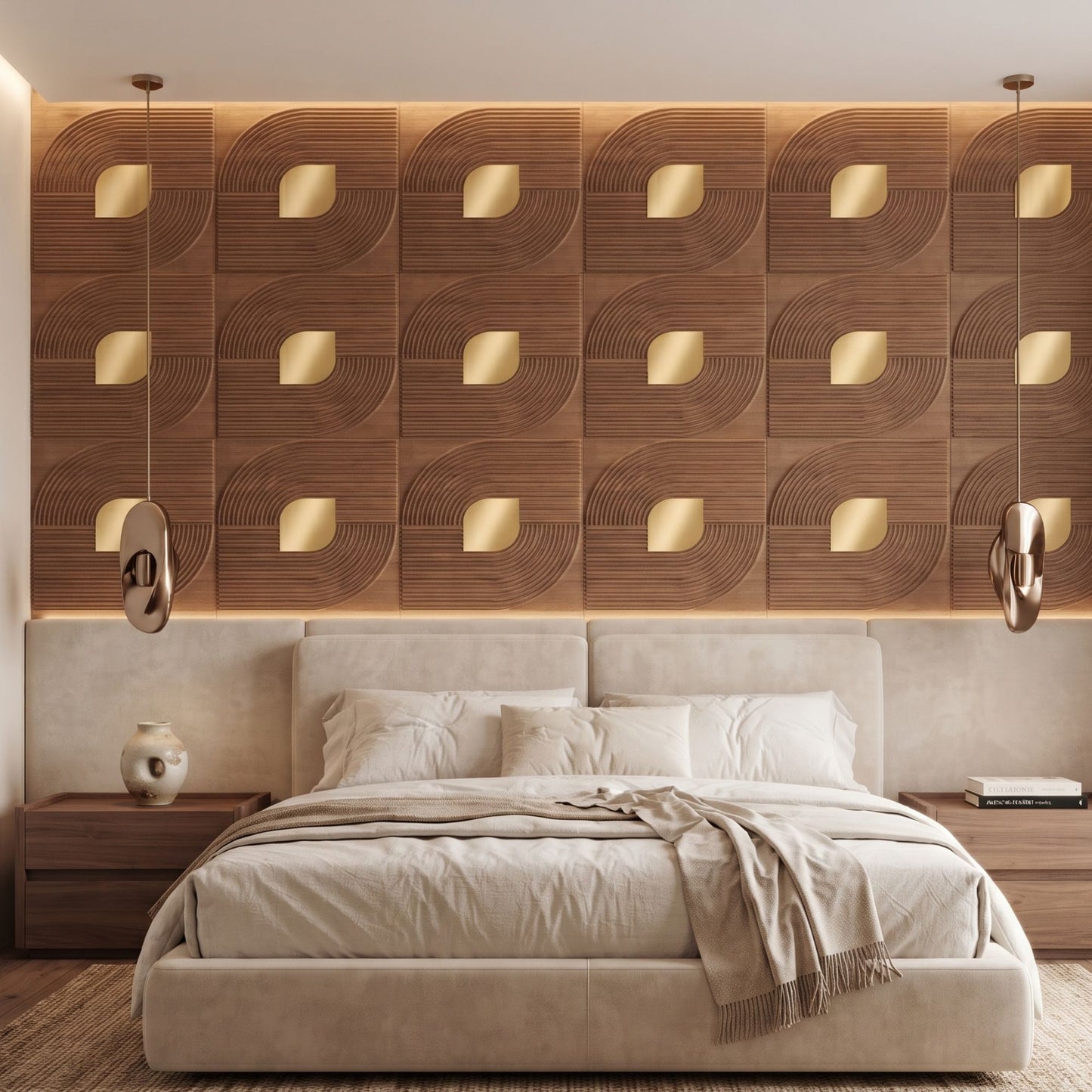 Metallic Wood - Copper Self Adhesive PVC wall Panels Curve Line Design
