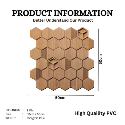 Metallic Wood Self Adhesive Panels Hexagon Design

