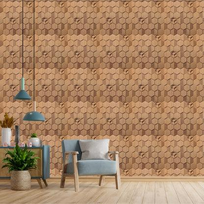 Metallic Wood Self Adhesive Panels Hexagon Design
