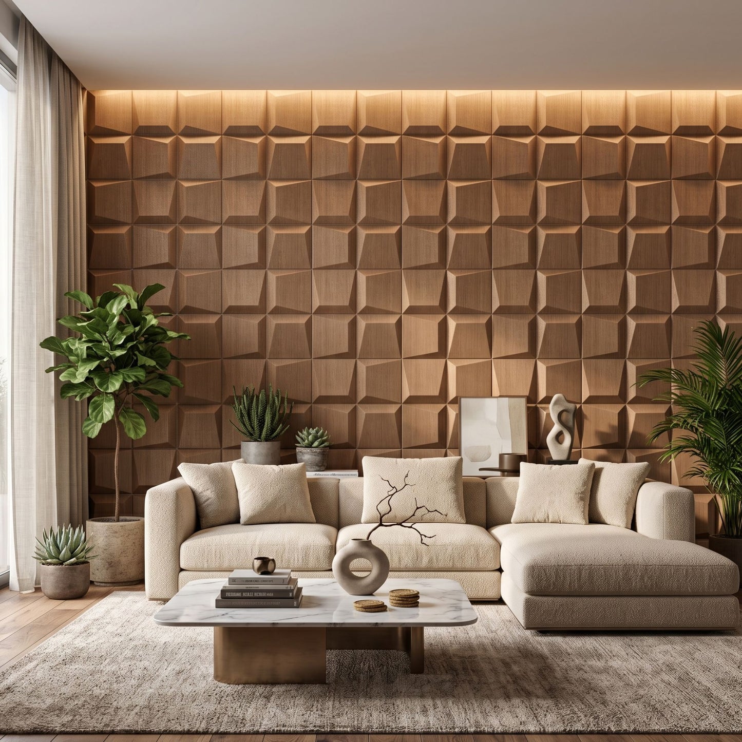 Metallic Wood 3D Wall Panels Cube Design-1