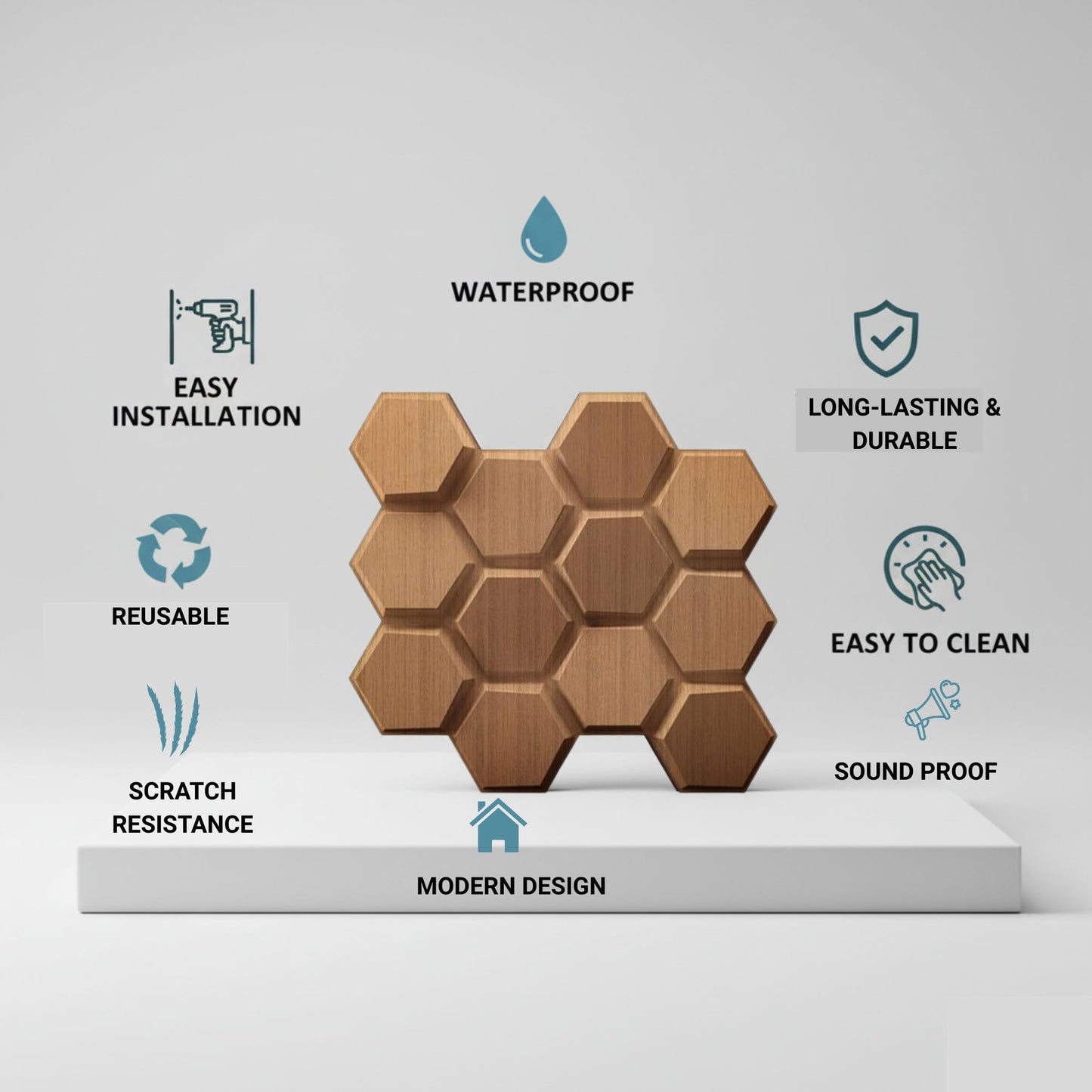 Metallic Wood 3D Wall Panels Hexagon Design-td038