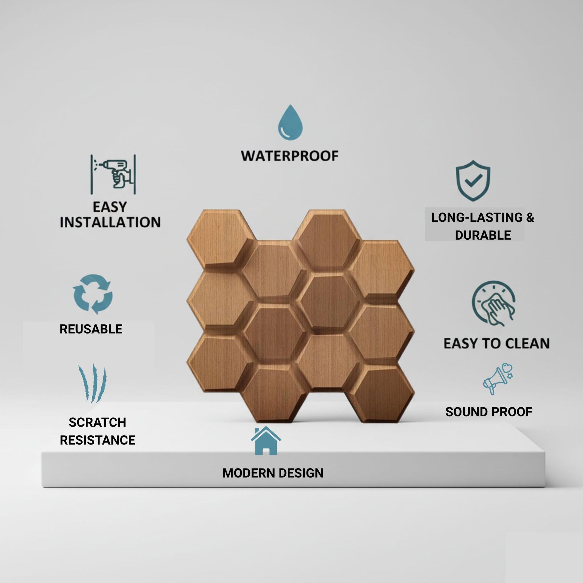Metallic Wood 3D Wall Panels Hexagon Design-td038