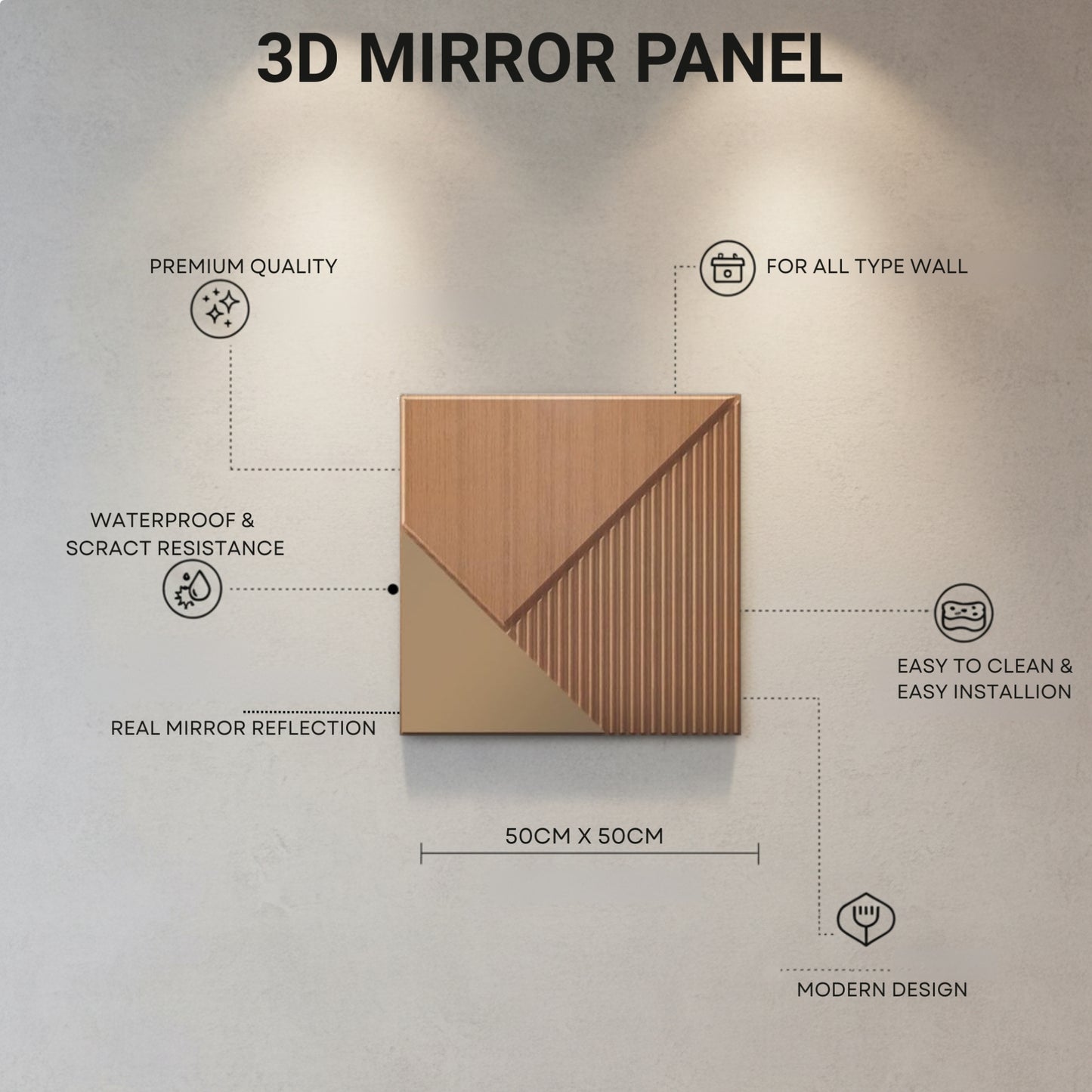 3D Wall Panels for Home Decor PVC Plaina Design 50X50 cm
