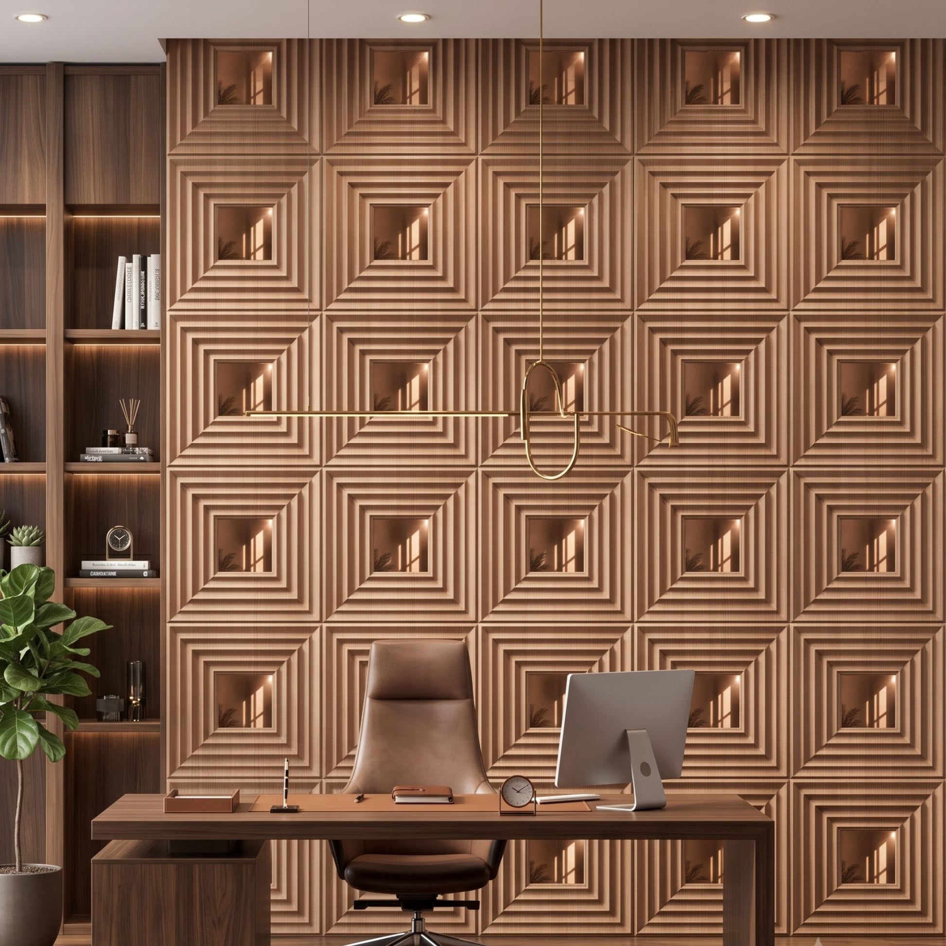 Metallic Wood Copper Accent Design Acrylic 3D Wall Panel-2