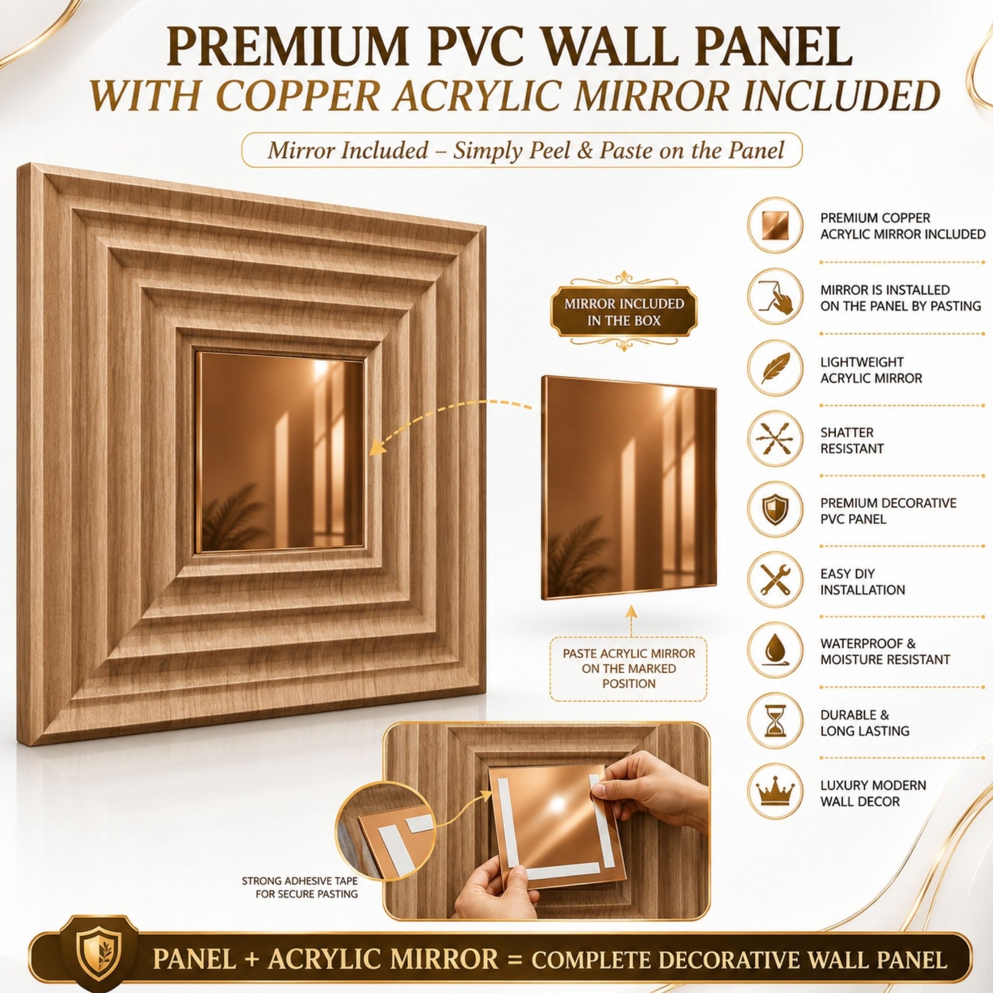 Metallic Wood Copper Accent Design Acrylic 3D Wall Panel-5