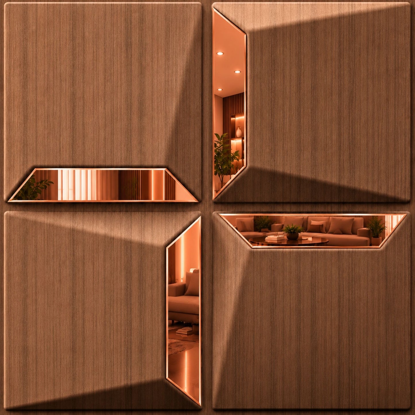 Metallic Wood Copper Acrylic Cube Design 3D Wall Panel
