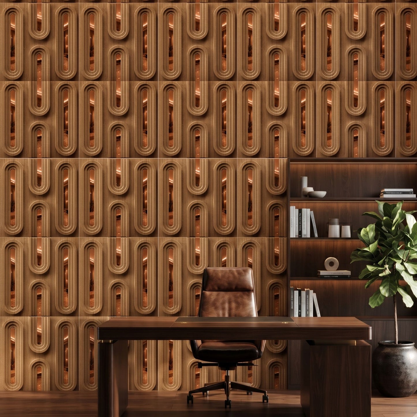 Metallic Wood Copper Acrylic Loops Design 3D Wall Panel-1