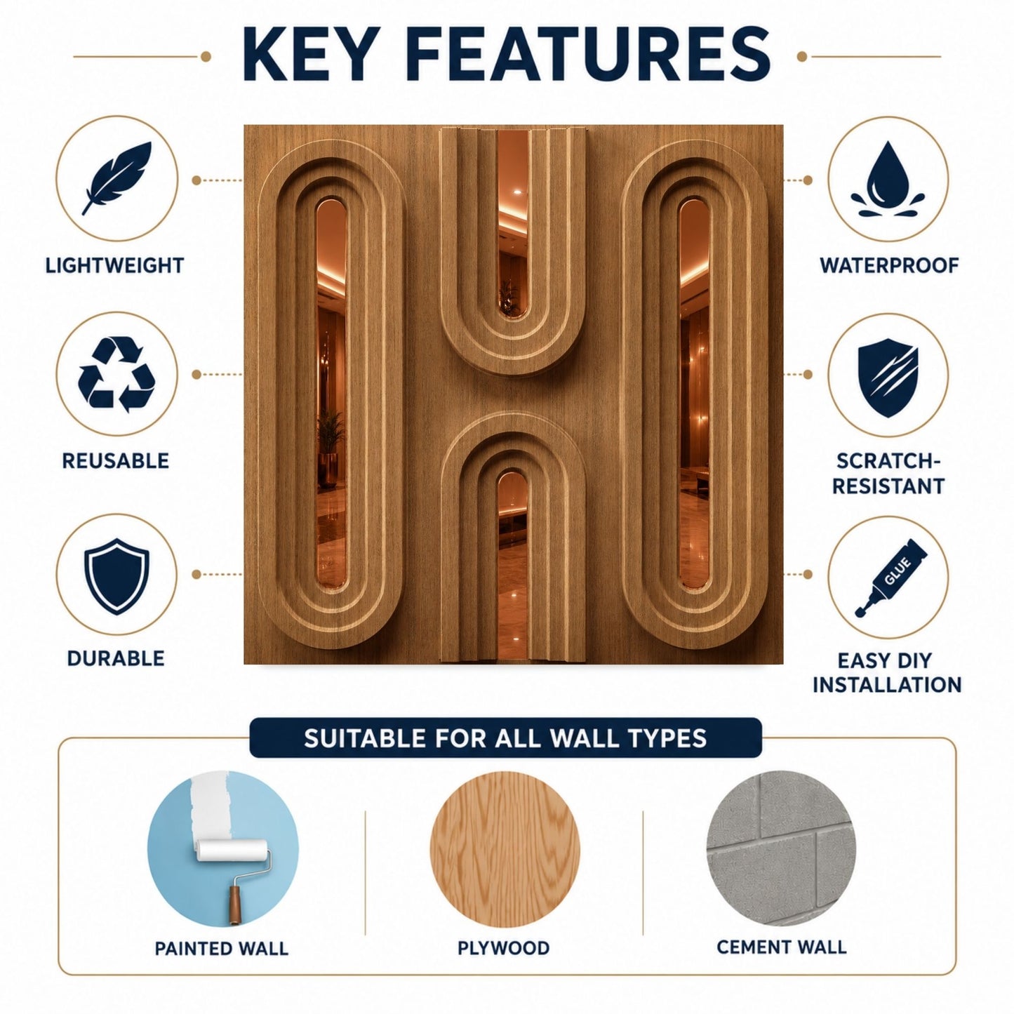 Metallic Wood Copper Acrylic Loops Design 3D Wall Panel-5