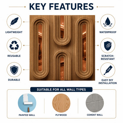 Metallic Wood Copper Acrylic Loops Design 3D Wall Panel-5