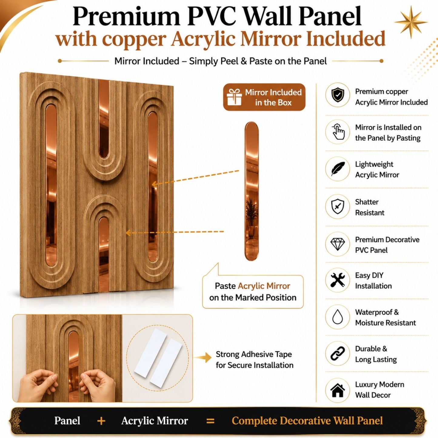 Metallic Wood Copper Acrylic Loops Design 3D Wall Panel-6