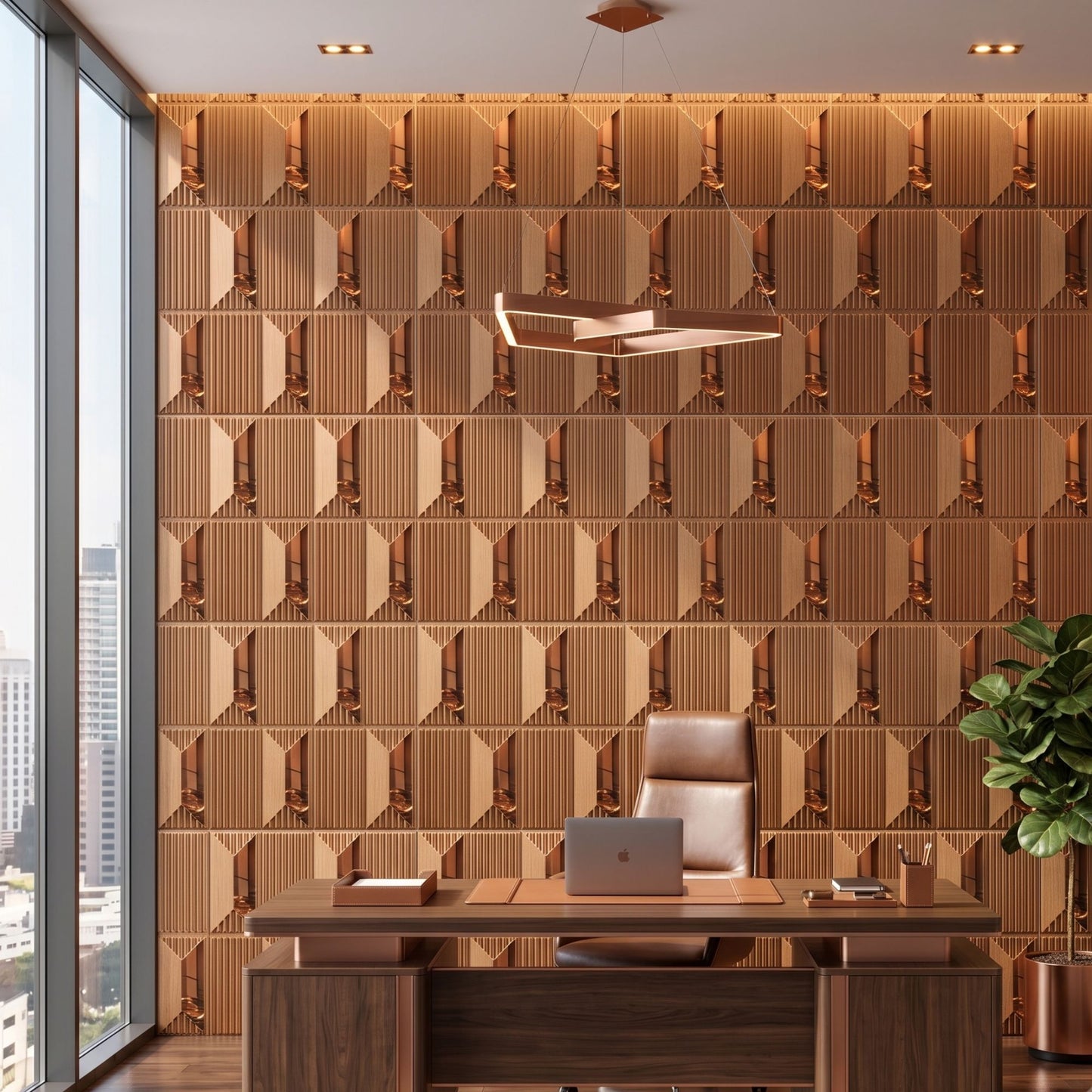 Metallic Wood Copper Artisan Design Acrylic 3D Wall Panel-1