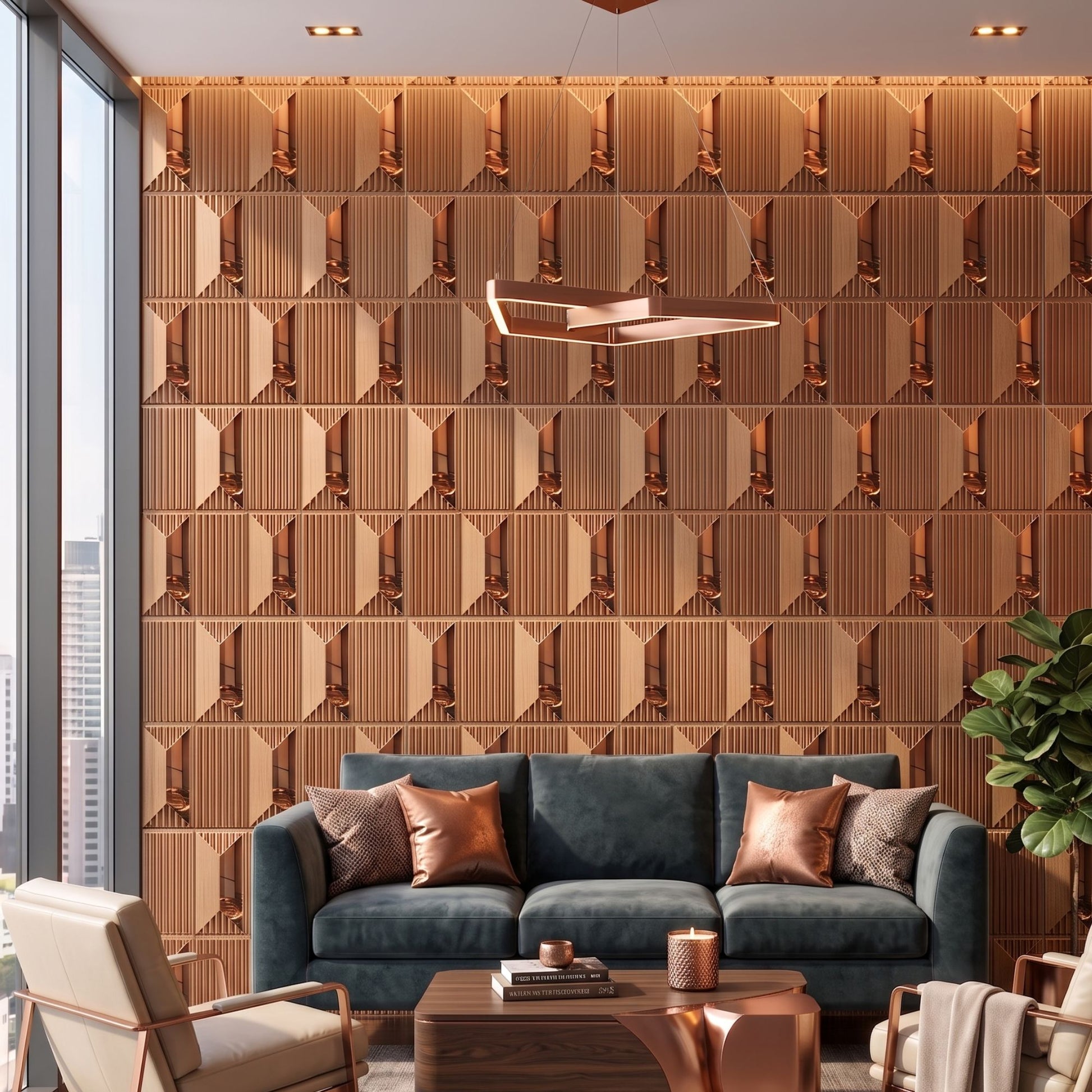Metallic Wood Copper Artisan Design Acrylic 3D Wall Panel-2
