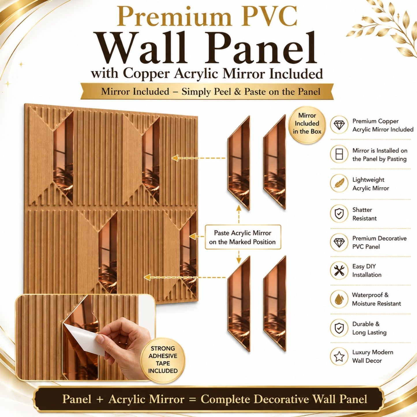 Metallic Wood Copper Artisan Design Acrylic 3D Wall Panel-5
