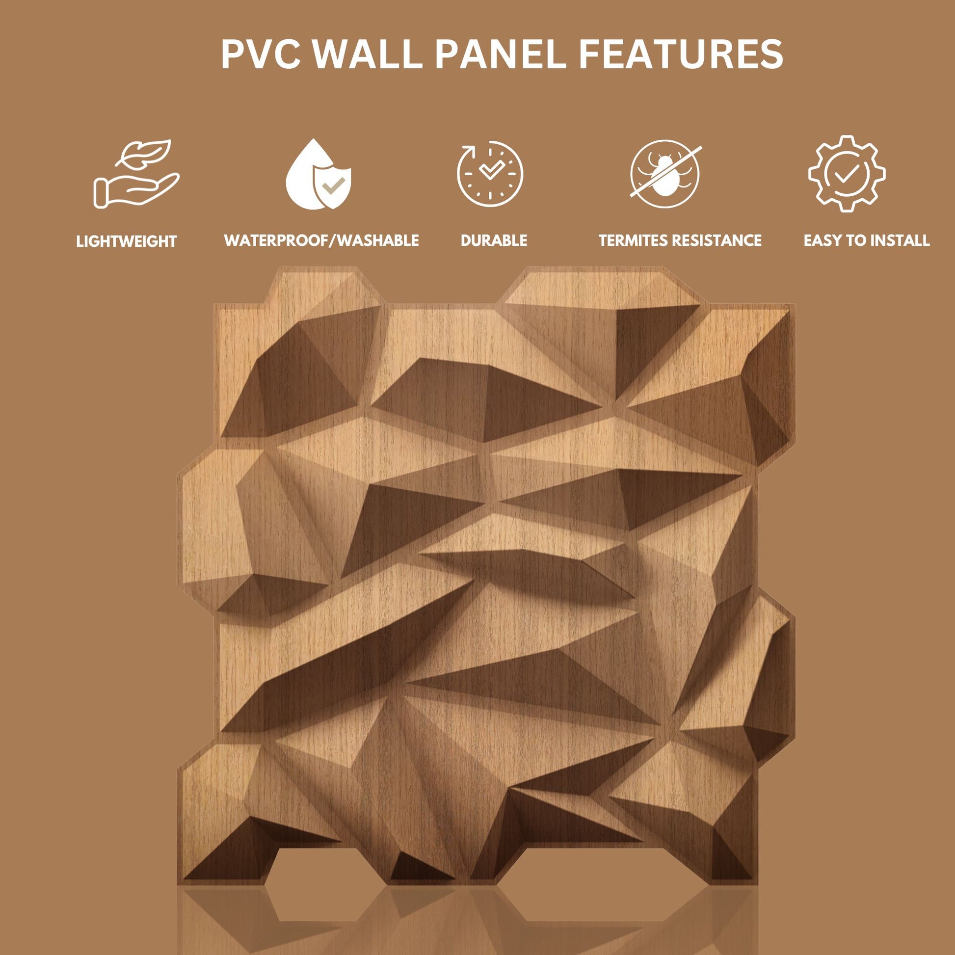 Metallic Wood Diamond Design 3D Wall Panel View-2