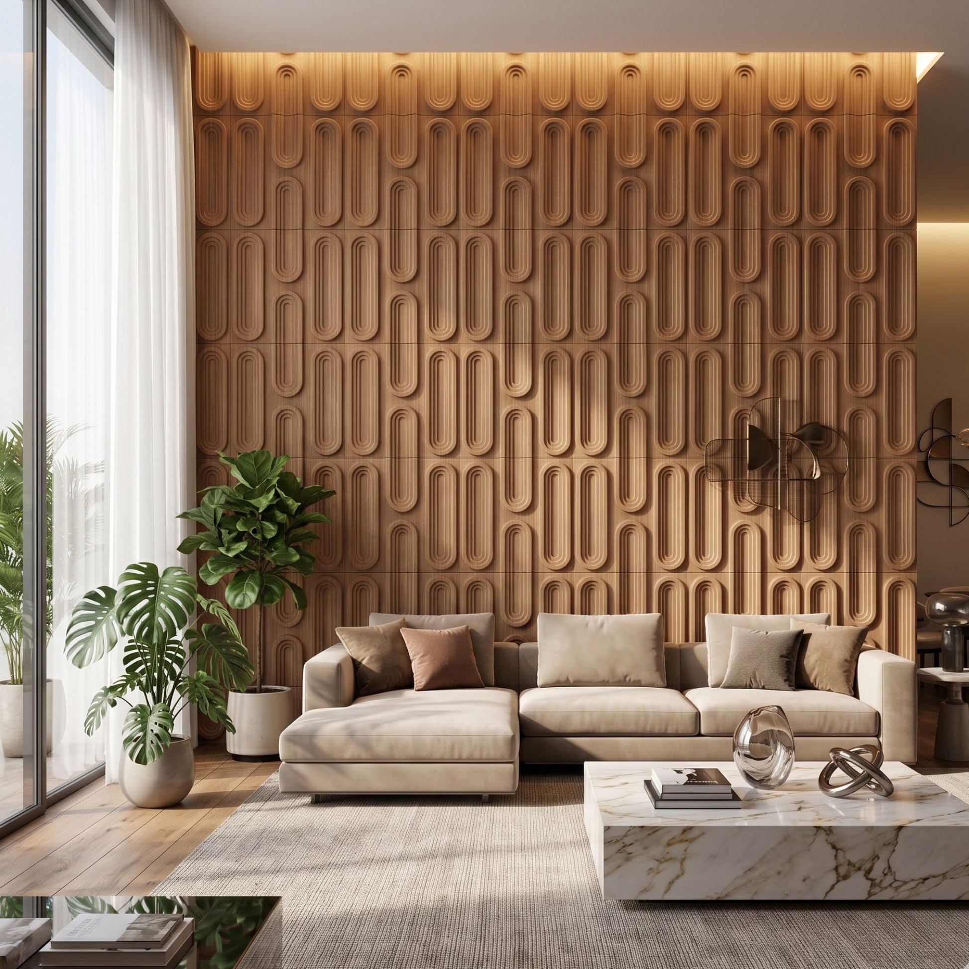 Metallic Wood Loops Design 3D Wall Panel-2