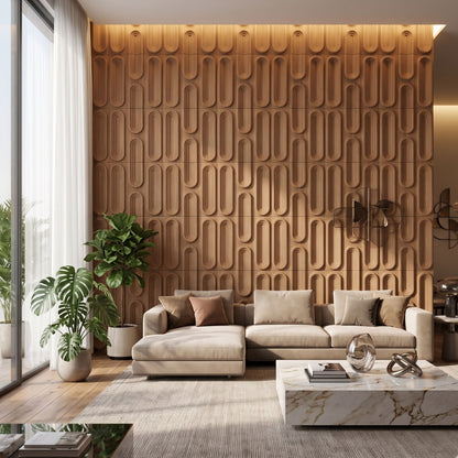 Metallic Wood Loops Design 3D Wall Panel-2
