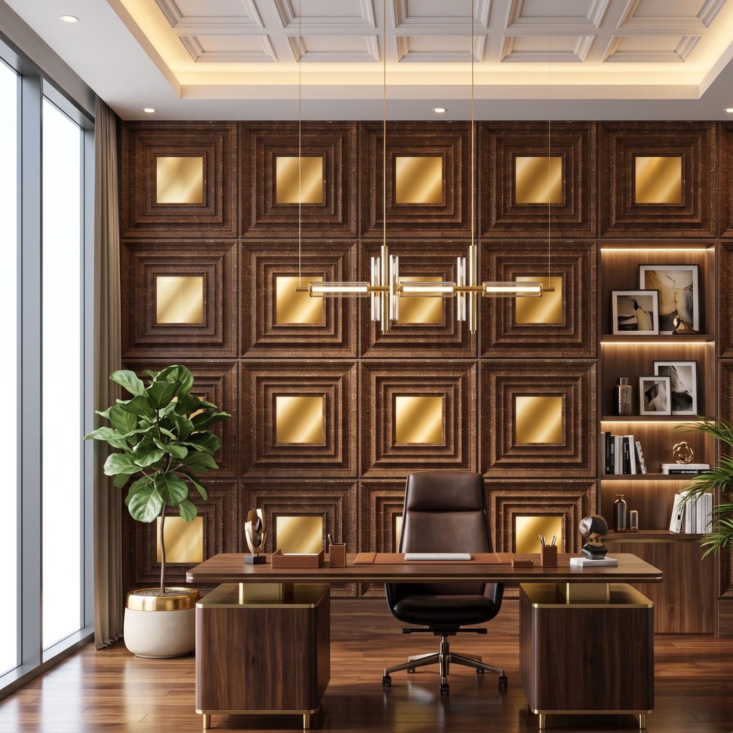 Mettalic Bronze Gold Accent Design Acrylic 3D Wall Panel-1