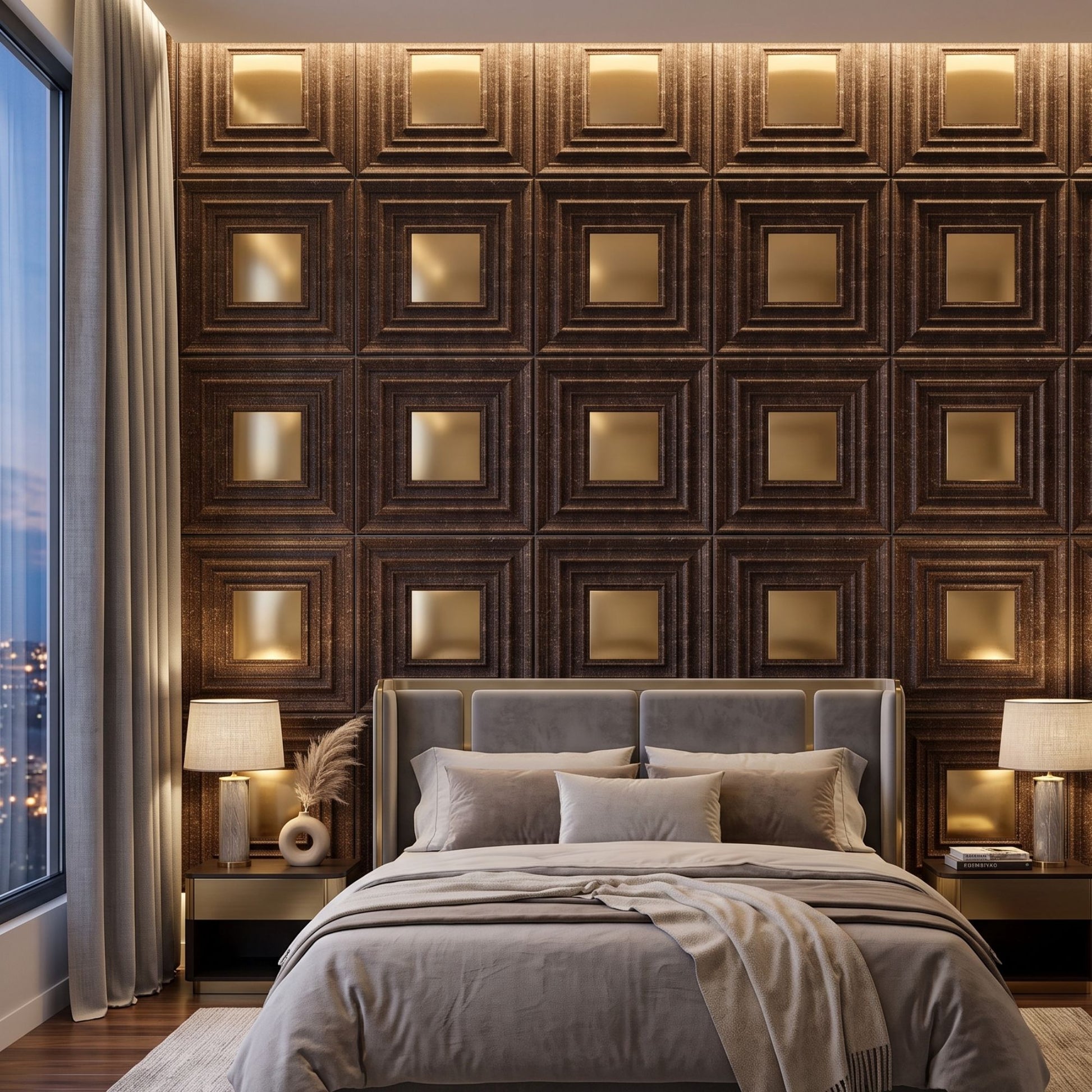 Mettalic Bronze Gold Accent Design Acrylic 3D Wall Panel-2