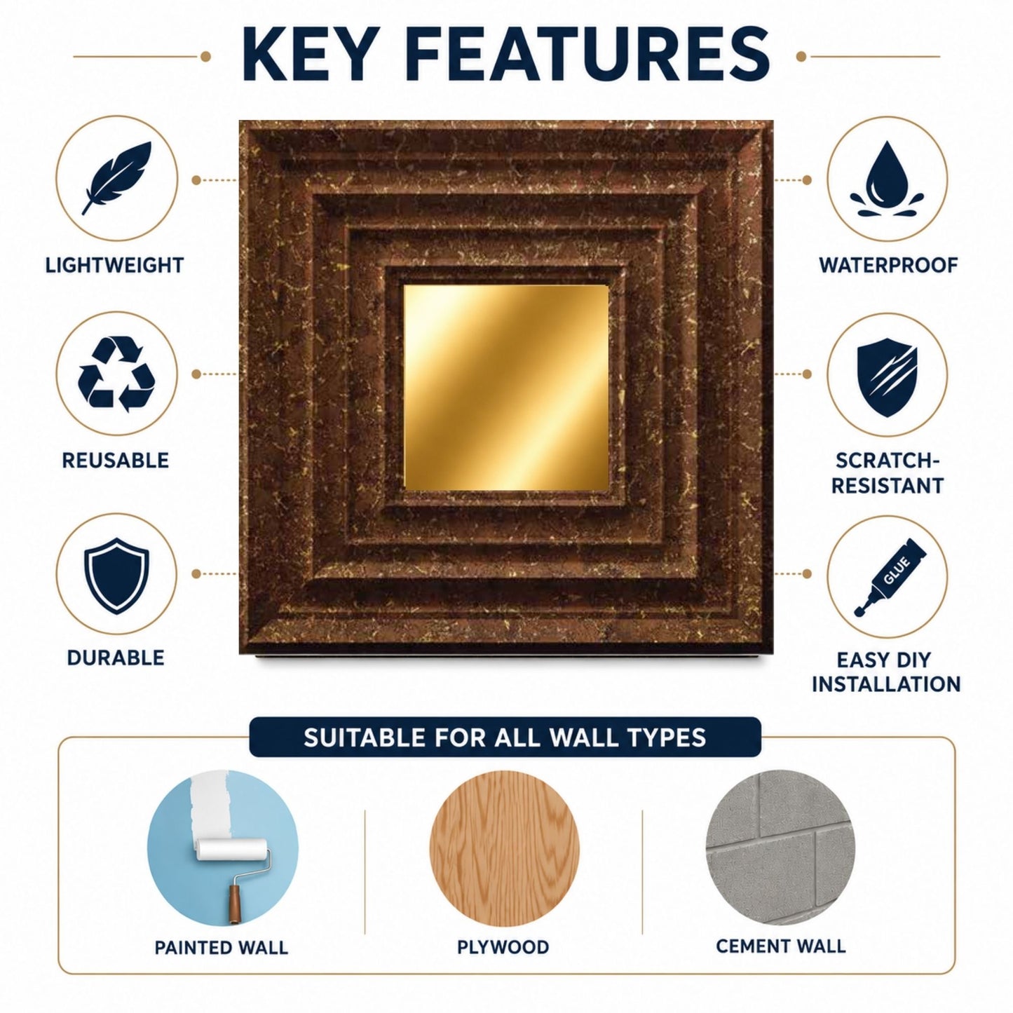 Mettalic Bronze Gold Accent Design Acrylic 3D Wall Panel-5