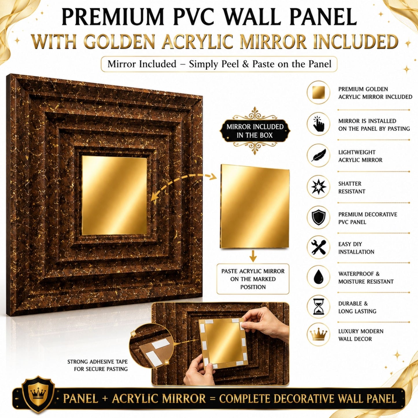 Mettalic Bronze Gold Accent Design Acrylic 3D Wall Panel-6