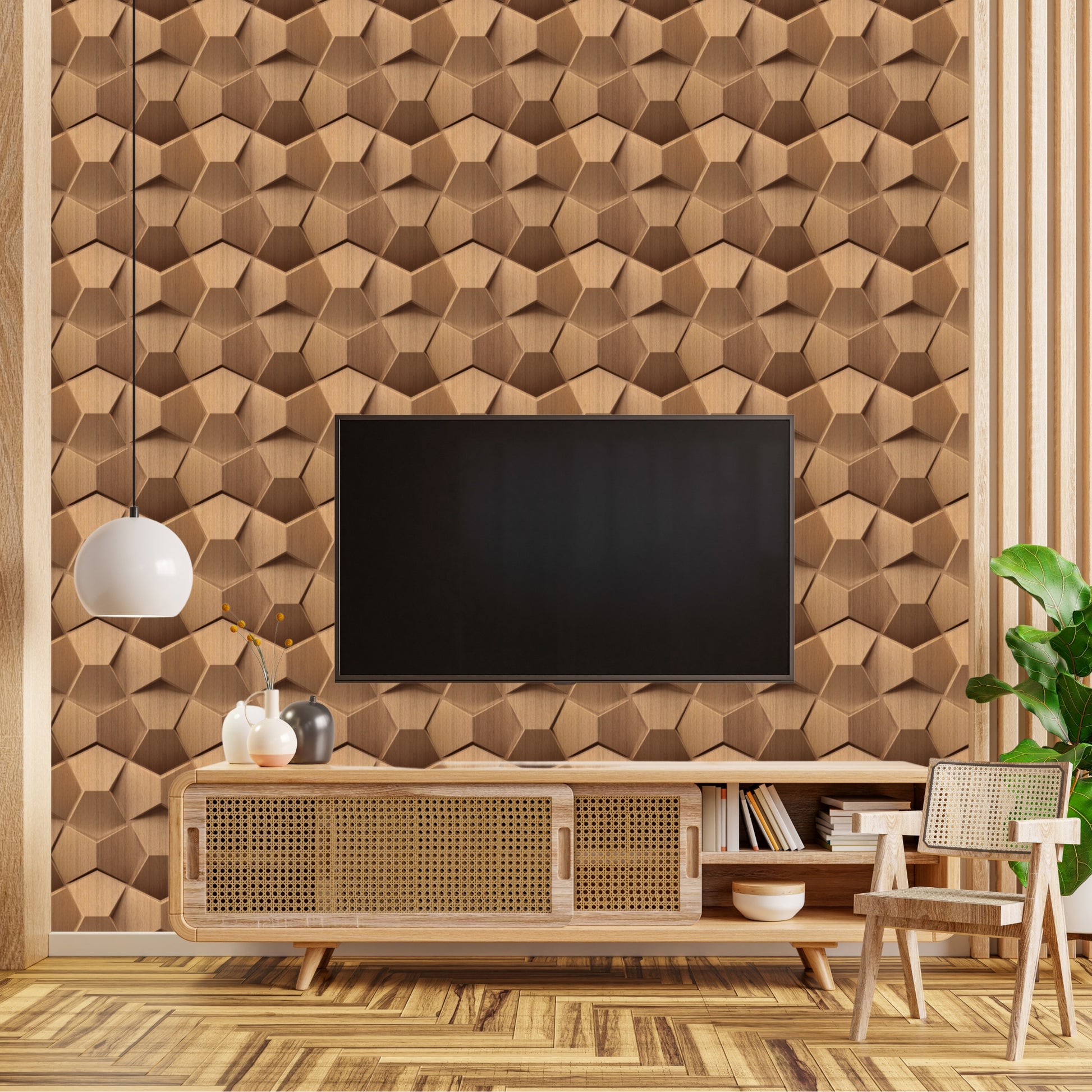 Metallic Wood 3D Wall Panels Hexa quarter Design