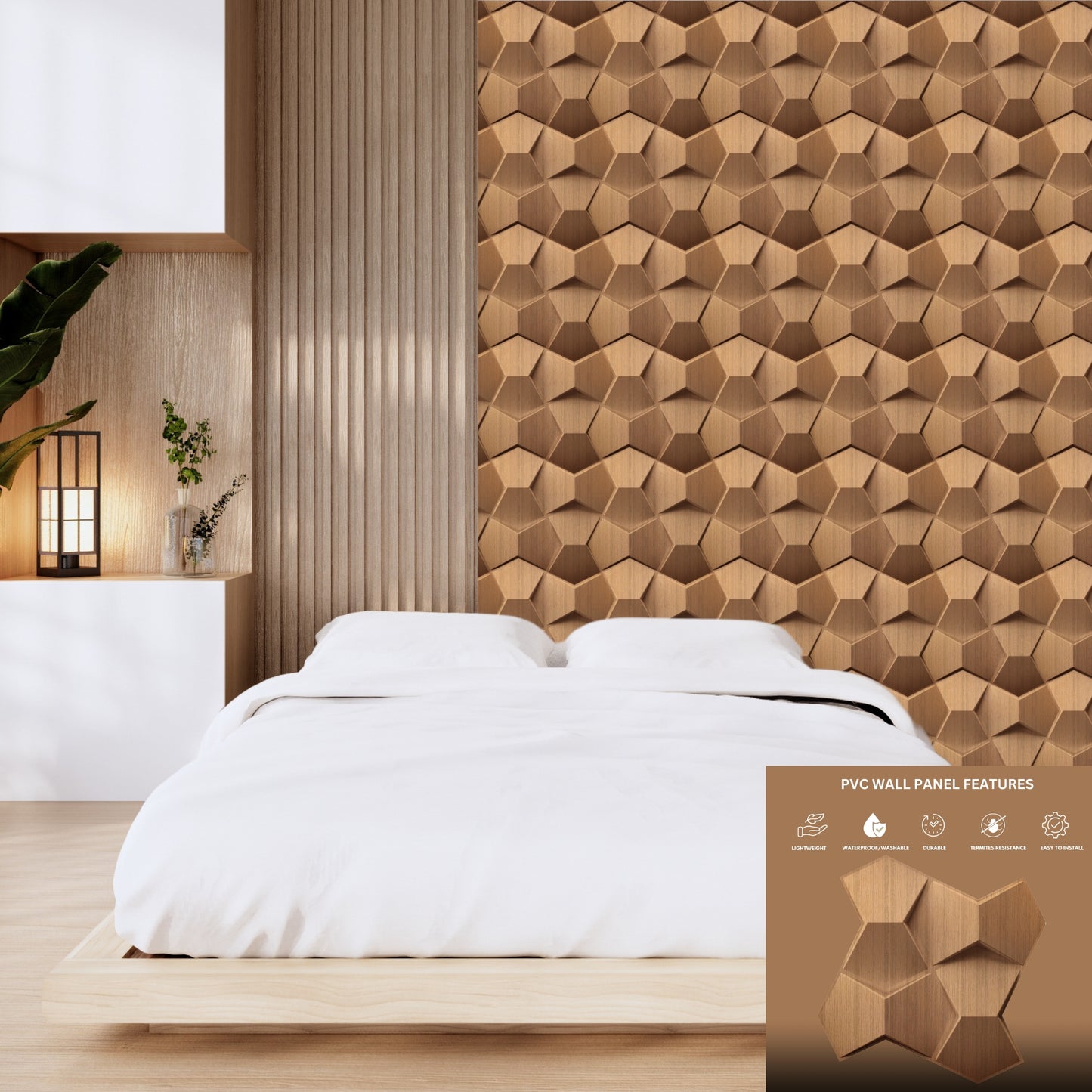 Metallic Wood 3D Wall Panels Hexa quarter Design