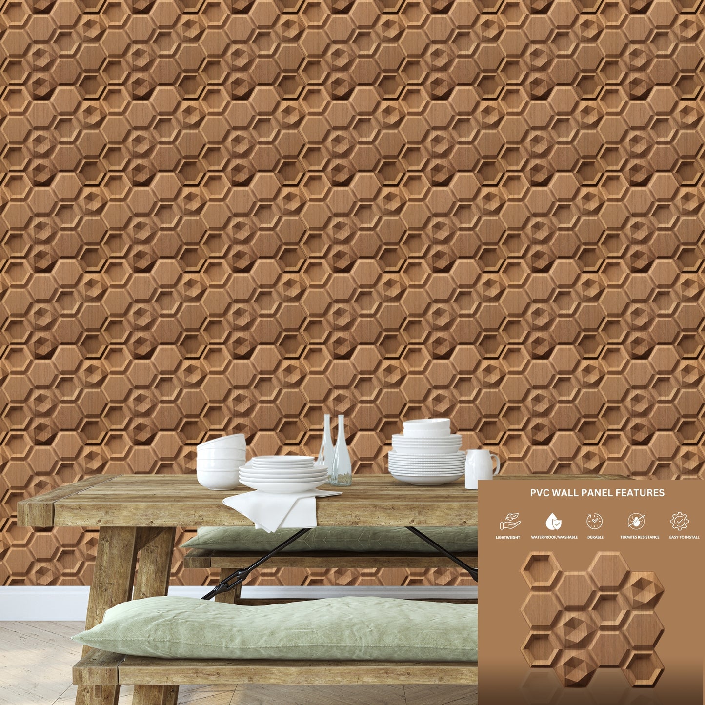 3D Wall Panels - Hexagon Design 43X45 cm