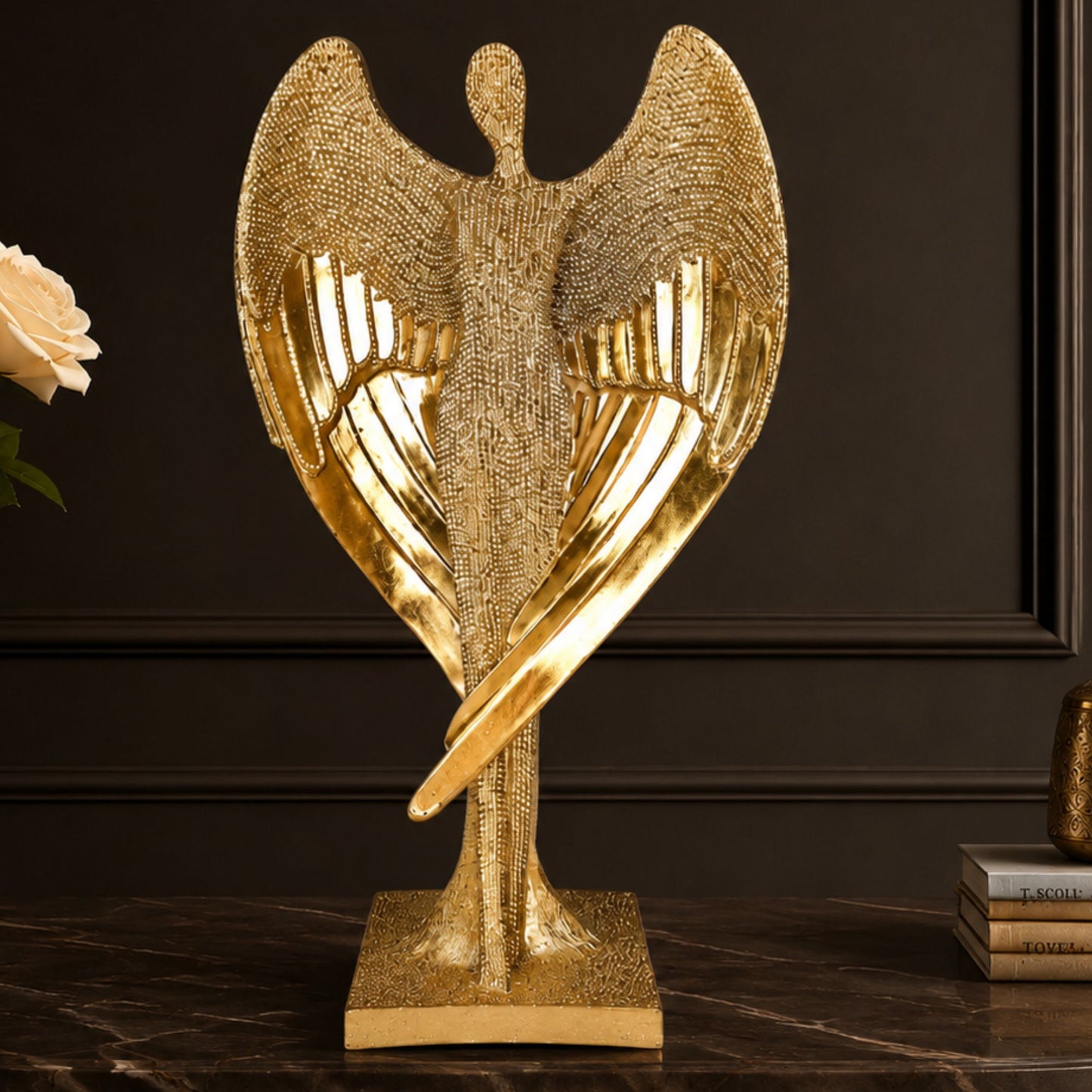 Abstract Modern Art Sculpture Showpiece for Home Decor -Golden Angel Statue with Wings