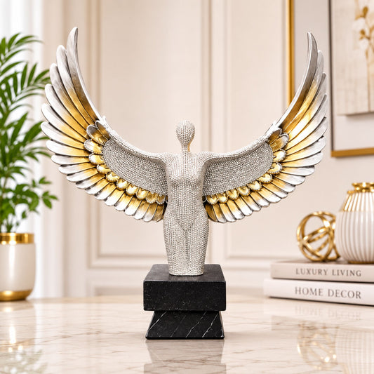 Abstract Modern Art Sculpture Showpiece for Home Decor - Silver and Gold wing