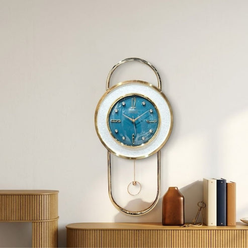 Classic Wall Clock Decorative Size-43 cm | Sky Blue Stone