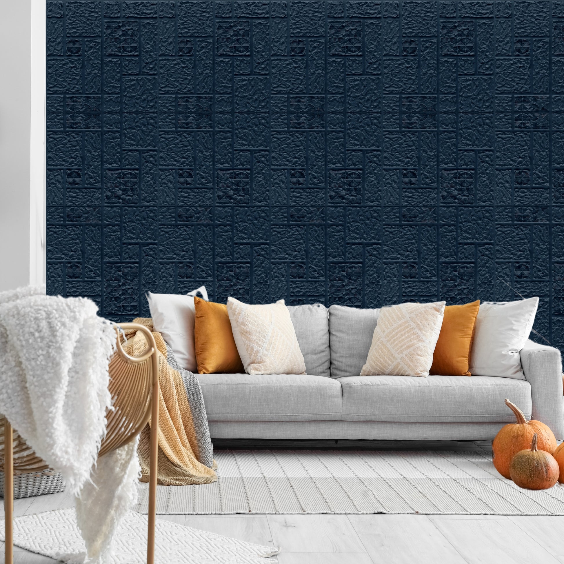 Navy Blue Self Adhesive Wall Panels Abstract Design