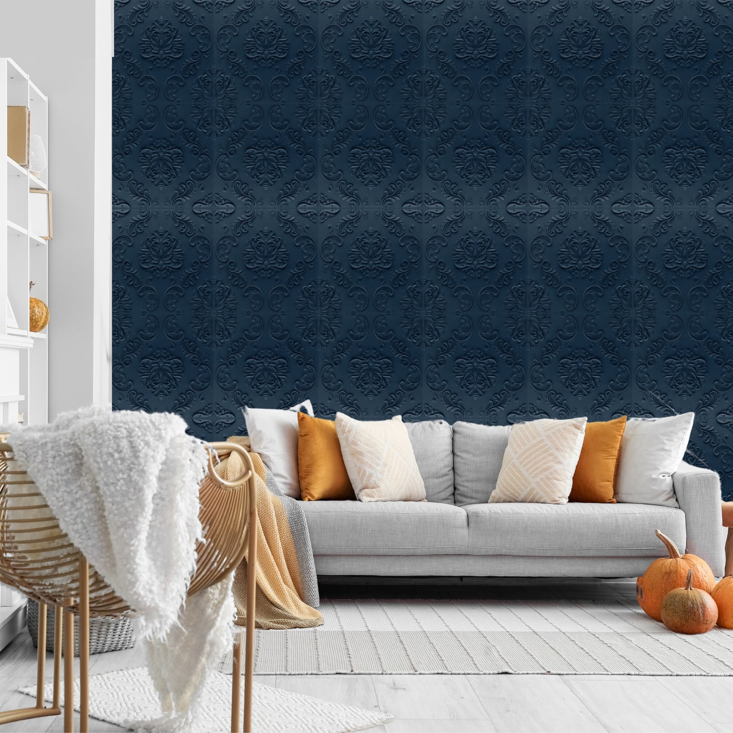 Navy Blue Self Adhesive Panels Damask Design
