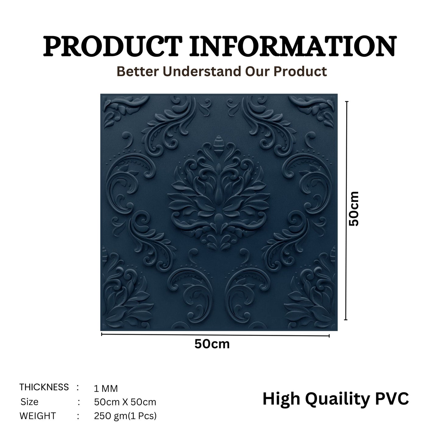 Navy Blue Self Adhesive Panels Damask Design
