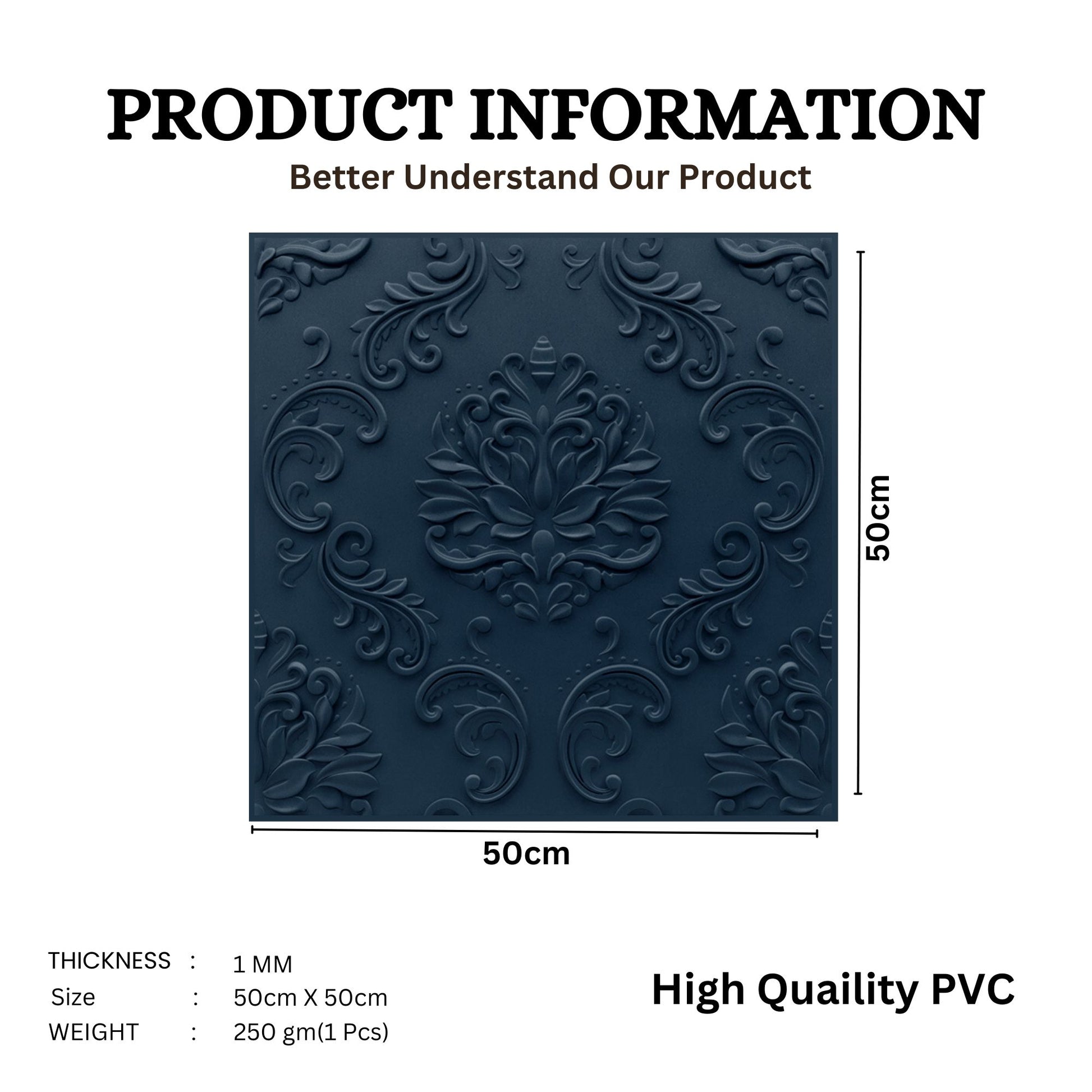 Navy Blue Self Adhesive Panels Damask Design
