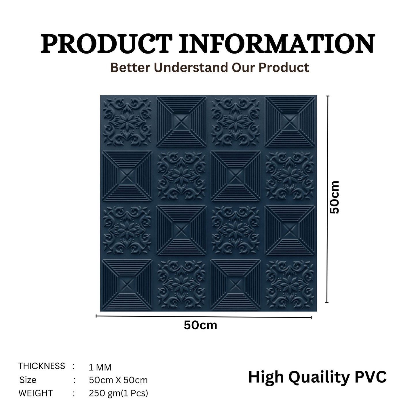 Navy Blue Self Adhesive Wall Panels Flower Design