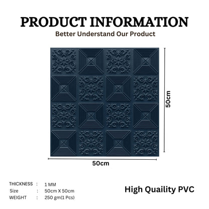 Navy Blue Self Adhesive Wall Panels Flower Design