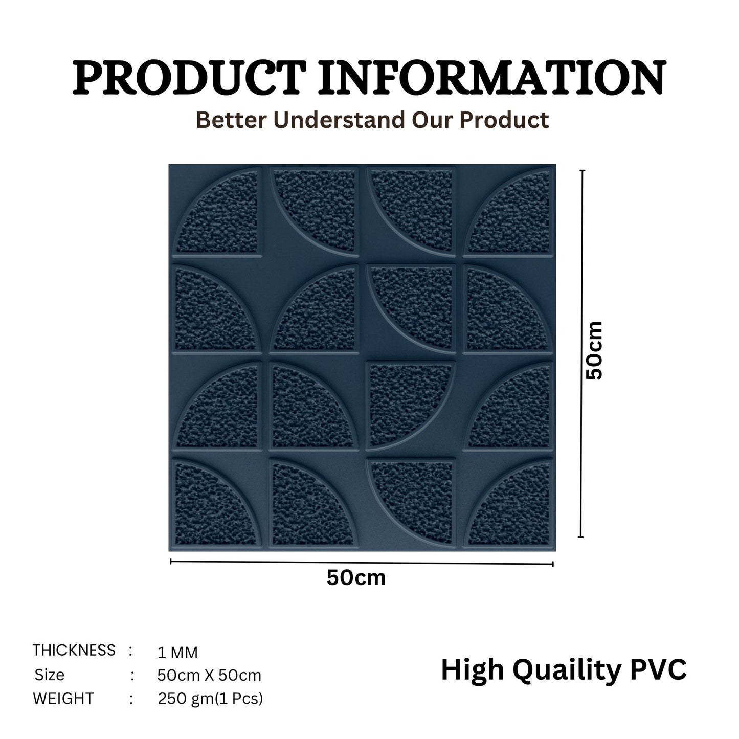 3D Self Adhesive Wall Panel Quarter Circle Design- 50x50cm