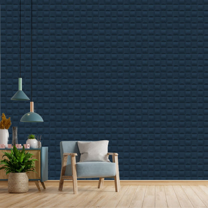 Navy Blue Block Design 3D Wall Panel View-1