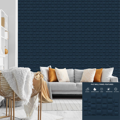 Navy Blue Block Design 3D Wall Panel View-2