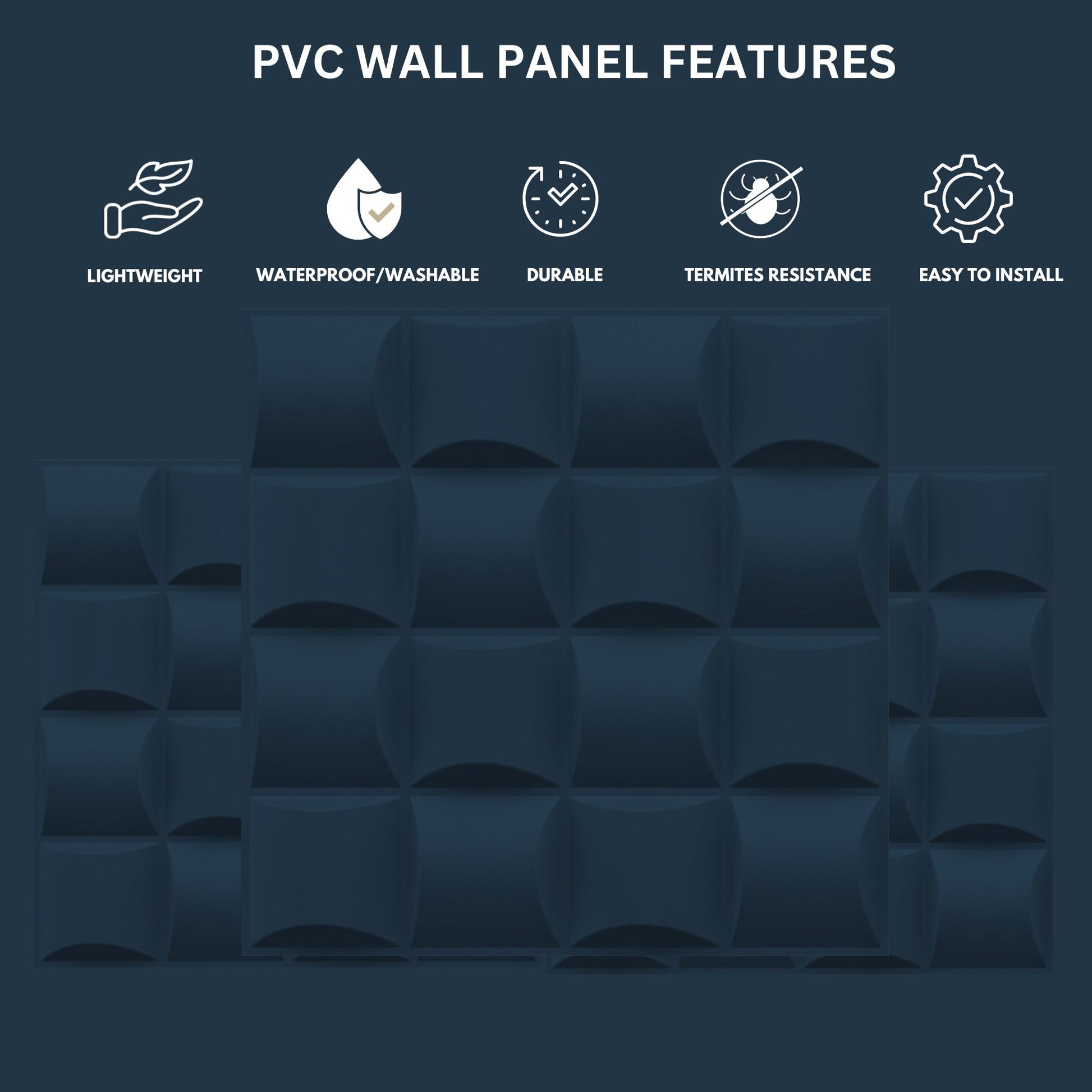 Navy Blue Block Design 3D Wall Panel View-3